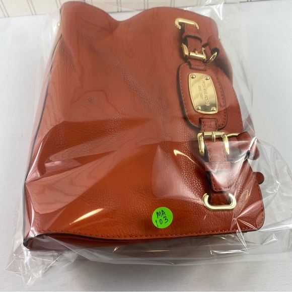 Michael Kors Hamilton Orange Pebble Leather Gold Chain Satchel Shoulder BagPurse - Picture 15 of 16